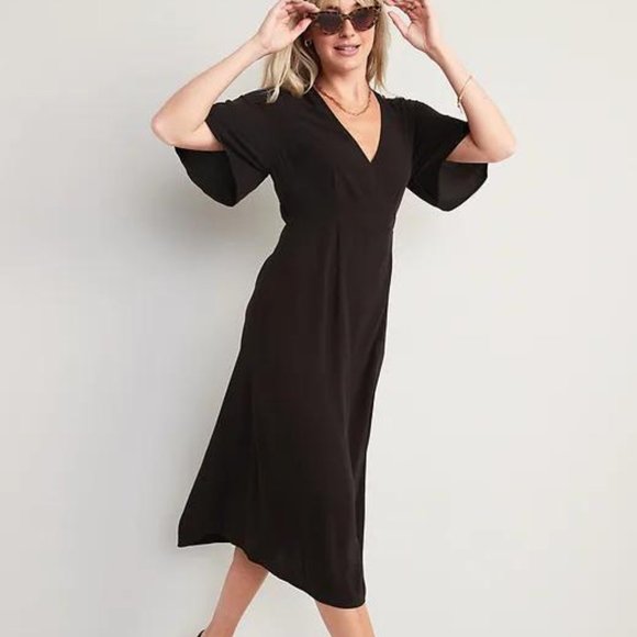 Old Navy Waist-Defined Flutter-Sleeve Midi Wrap Dress for Women New - Picture 3 of 3